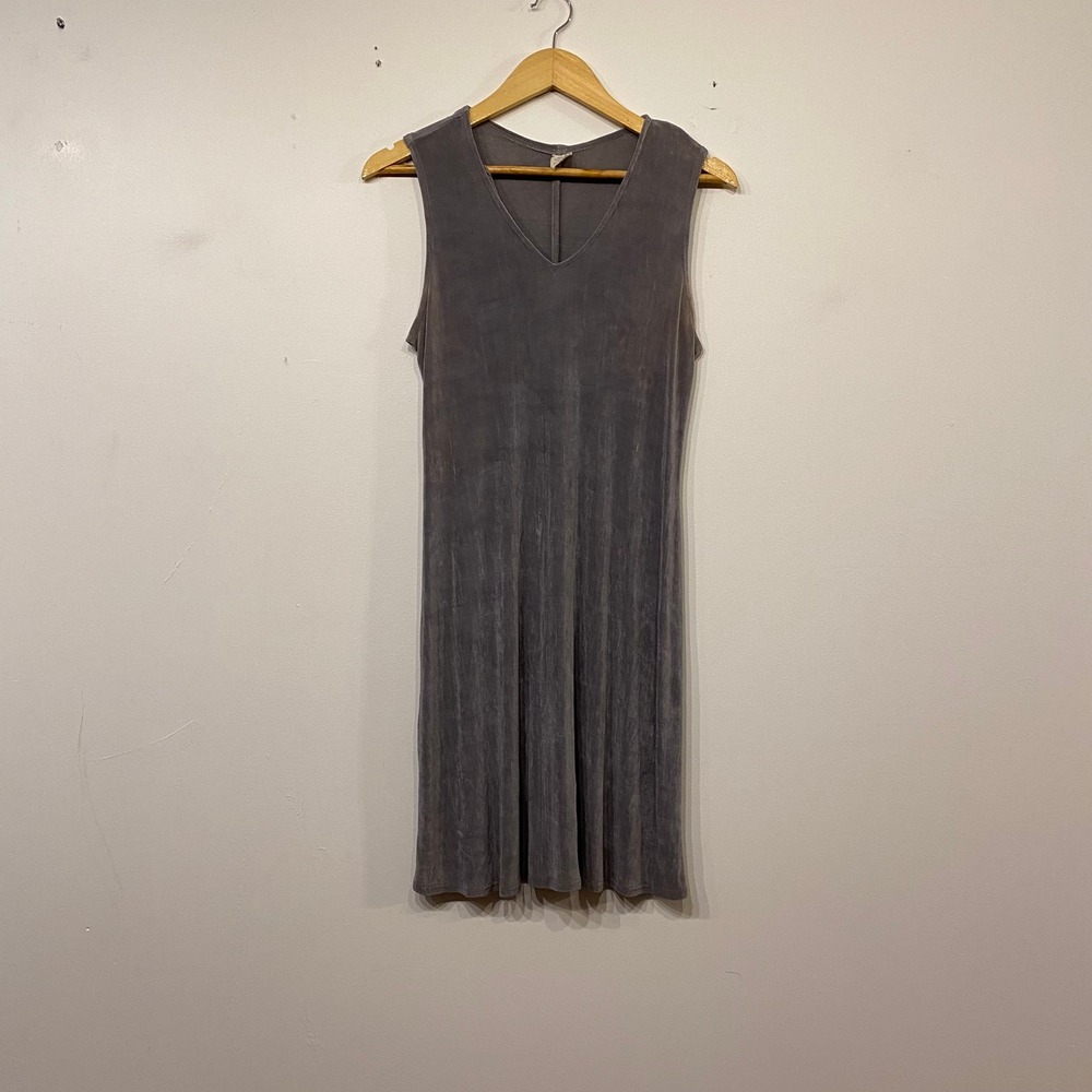Vintage Grey Sleeveless V-Neck Shift Dress Sueded Acid Wash Size 8P USA Made